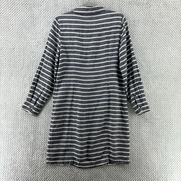 Boden Dress Womens 6R Gray Striped Linen Popover Button Up Knee Length Collared - Picture 7 of 15